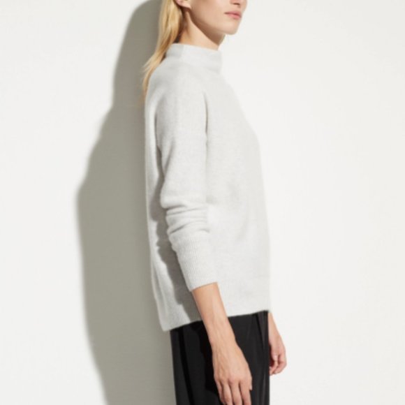 New Vince Plush Cashmere Funnel Neck Pullover Sweater in stone grey - Picture 3 of 8